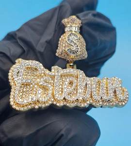 Moissanite Custom Name Luxury Gold Plated Certified 925 Silver Iced Hip Hop Jewelry Money <b>Bag</b> Bail <b>Initial</b> Two Tone Pendant - Product Image 6