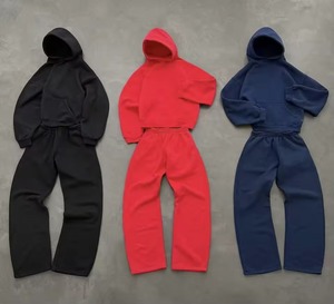 Premium Custom Logo 400 GSM Heavyweight Cotton Polyester Fleece Breathable Boxy Hoodie Baggy Streetwear Winter Men's <b>Set</b> - Product Image 5