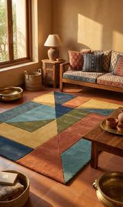 Tapis de luxe en laine tufté à la main, géométrique, antidérapant, à poils moyens, abstrait moderne pour salon, chambre, bureau, hôtel, décoration intérieure - Product Image 6