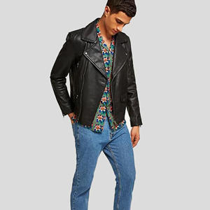 Blouson de motard personnalisé pour homme en cuir véritable noir, coupe ajustée, fermeture éclair asymétrique, en peau de mouton souple, style décontracté et tendance - Product Image 4