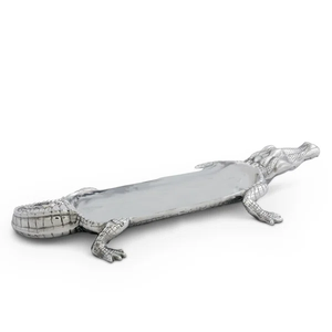 Elegante Bandeja Metálica Doble con Diseño de Cocodrilo, Niquelada, Organizador de Mesa con Motivo de Caimán, Centro de Mesa Exótico y Original para Almacenamiento - Product Image 3