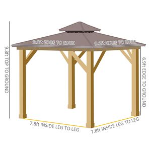 Gazebo con Tetto Rigido 3x3 Metri, Struttura in Legno Massello e Tetto a Doppio Livello in Acciaio per Villa, Cortile, Parco, Colore Marrone - Product Image 3