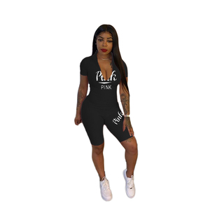 Combinaison Jaune Femme à Manches Courtes Col Polo Taille Haute Coupe Ajustée Imprimé Lettres Printemps-Été Style Urbain - Product Image 2