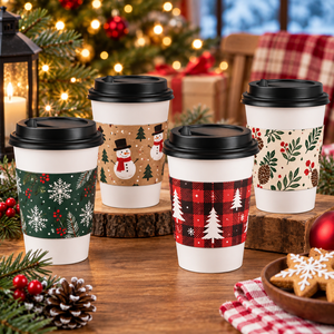 Manchons de tasses à café en papier kraft biodégradables écologiques pour Noël, impression numérique, bonhomme de neige, rennes, flocons de neige - Product Image 4
