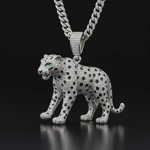 Pendentif Léopard en Moissanite, Argent Sterling 925, Bijoux Hip Hop Givrés, Breloque Animale pour Homme, Plaqué Rhodium, Cadeau Luxira Jewels Micro - Product Image 2