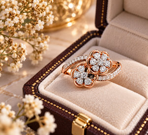 Anillo de Diamantes Florales para Mujer, Chapado en Oro de 14k, Banda de Oro Rosa, Ajustable, Joyería para Compromiso, Boda o Fiesta - Product Image 4
