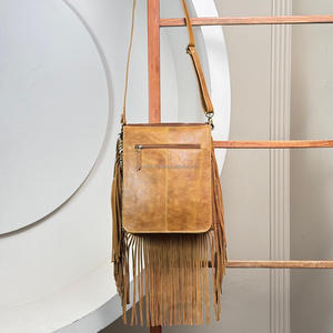 Portátil de lujo Boho mano Tooled cuero de vaca Crossbody Cactus flecos bolso diseño hombro bolso de cuero genuino para mujer - Product Image 5