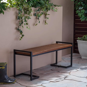 Patio Dining <b>Bench</b> Backless <b>Bench</b> With Teak Wooden Set and Metal <b>Legs</b> For Home Furniture Decoration - Product Image 3