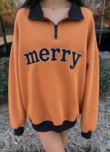 Sudadera de invierno cómoda y holgada de dos tonos con media cremallera y mangas largas con hombros caídos para mujer, con logotipo personalizado al por mayor - Product Image 2