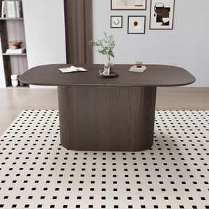 63 \ "MDF nuovo stile marrone tavolo da pranzo elegante combinazione tavolo piani a righe verticali capacità 4-8 persone per la cucina di casa - Product Image 1
