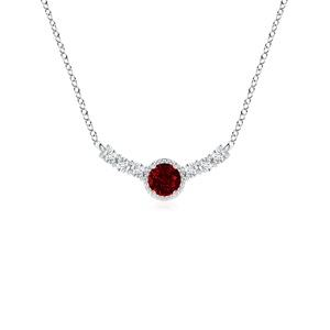 14K 18K <b>Gold</b> Natural Round Cut Ruby in Diamond Curved Bar <b>Pendant</b> Link Chain Necklace Vintage Inspired Handmade Fine Jewelry OEM - Product Image 1