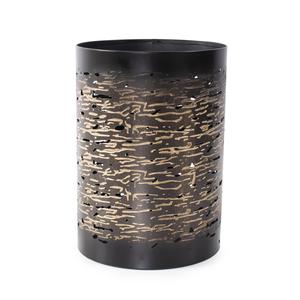 Porte-bougie cylindrique festif en fer, diamètre 4 pouces, hauteur 5,5 pouces, motif doré en relief, résistant à la chaleur, décoration d'intérieur - Product Image 3