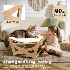 Wooden Elevated Cat <b>Beds</b> with Natural Sisal Scratching Mat, with Removable Soft Cushion, Cats Scratching <b>Beds</b> with Wood <b>Frames</b> - Product Image 6