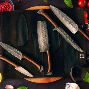 Ensemble de couteaux de chef professionnels en acier Damas, durables et tranchants, ensemble de couteaux de cuisine très vendus avec sac en cuir - Product Image 2