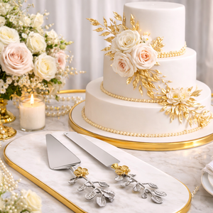 Juego de Cuchillos para Pastel de Boda Moderno, Dorado, para Cortar y Servir, Juego de Cuchillos de Acero Inoxidable Premium con Acabado Espejo, Multifunción - Product Image 4