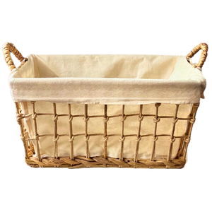 Panier de rangement en jacinthe d'eau, jonc de mer, rotin et bambou avec poignées et doublure en coton pour le rangement des jouets - Product Image 1