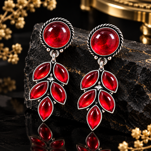 Pendientes Colgantes de Latón con Piedra Roja, Estilo Artístico |   Venta al por Mayor Directa de Fábrica OEM ODM - Product Image 5