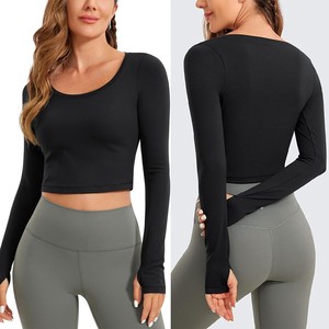 Top de yoga de manga larga de primera calidad, ajustado, de secado rápido, para mujer, transpirable y elegante, para gimnasio y fitness. - Product Image 1