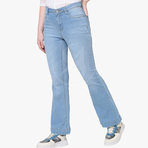 Women's Mid Waist Straight Canvas Denim <b>Jeans</b> <b>Elastic</b> Waist Breathable Eco-Friendly Summer Casual Custom Design Wholesale Pants - Product Image 2