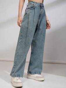 Jean décontracté Abdul Royal World Export coupe ample taille mi-haute déchiré jambe large en denim de coton écologique résistant à la décoloration - Product Image 3