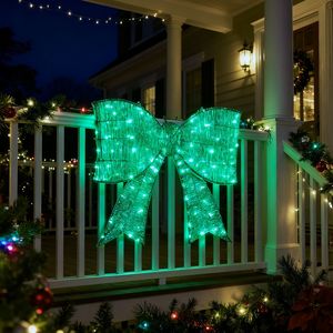 Décoration de Noël extérieure pré-éclairée 3D à énergie solaire, nœud géant avec 124 lumières LED vertes pour porte d'entrée, portail, mur - Product Image 5