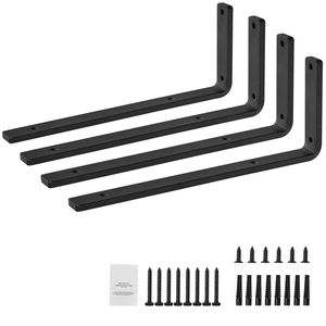 Matte <b>Black</b> 16 X 6 Heavy-Duty Floating <b>Shelf</b> <b>Bracket</b> 4-Piece Set for 10mm Thick <b>Shelves</b> L-Shape <b>Shelf</b> <b>Brackets</b> - Product Image 1