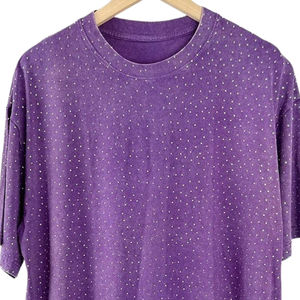 เสื้อยืดโอเวอร์ไซส์สีม่วงประดับคริสตัลลายจุด ผ้าคอตตอนฟอก ทรงหลวม สไตล์สตรีทแวร์ลำลอง แฟชั่นทันสมัย ใส่ได้ทั้งชายและหญิง แขนสั้น - Product Image 5