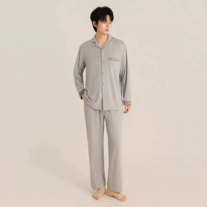 <b>Men</b> Silk <b>Pajama</b> <b>Set</b> Thin Breathable Quick Dry Lapel Sleepwear Spring Autumn Lounge Wear - Product Image 2