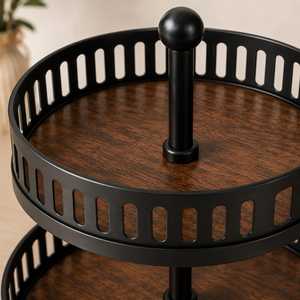 Support à gâteau rond à deux niveaux en acier inoxydable avec base en bois écologique, plateau de service pour la cuisine - Product Image 1