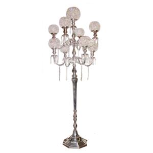 Candélabre de luxe en cristal et métal argenté à 5 bras, fait main, pour centres de table de mariage ou de fête, porte-bougies chauffe-plat, à vendre - Product Image 4