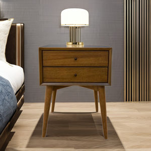 Table de chevet moderne du milieu du siècle à 2 tiroirs avec port de charge USB et dos en bois pour meubles de chambre à coucher ou d'hôtel - Product Image 2