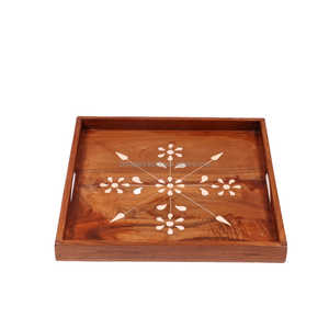 ถาดเสิร์ฟไม้ขนาดใหญ่ทำด้วยมือสุดหรูพร้อมแผ่นชาร์จแบบคลาสสิกดีไซน์สี่เหลี่ยมสำหรับตกแต่งขนมหวานและเครื่องดื่ม - Product Image 3