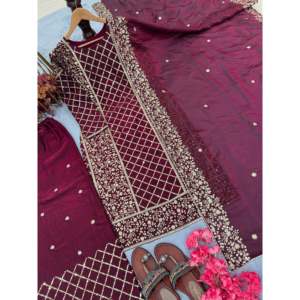 Designer Women's Top Plazzo Dupatta <b>Set</b> with <b>Embroidery</b> Sequence Work - Product Image 4