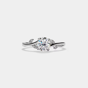 Anillo de compromiso de oro puro de 14K/18K con diamante cultivado en laboratorio de 1.12 quilates, color D VVS1, diseño floral de hoja redonda, anillo de boda. - Product Image 2