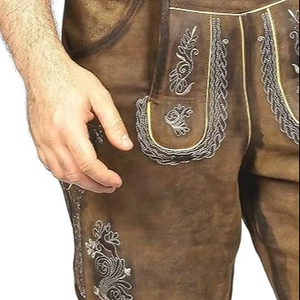 Pantalones Cortos Tradicionales Alemanes de Cuero Genuino para Hombre, Pantalones Cortos Bávaros para el Oktoberfest, Pantalones Cortos de Cuero de Gamuza con Bordado Personalizado - Product Image 1