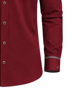 Camisa de Vestir Personalizada para Hombre, Color Borgoña, Corte Entallado, Manga Larga, Cierre de Botones, Formal, Informal, para Oficina, Mezcla de Algodón, Cuello en Contraste, OEM - Product Image 6