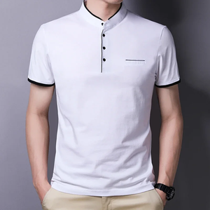 2026 New Men's Casual and Fashionable Solid Color Short Sleeved Stand Up <b>Collar</b> <b>T</b>-<b>shirt</b> Summer Versatile and Comfortable Top - Product Image 3