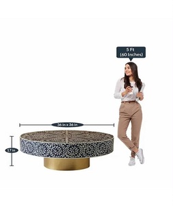 Modern <b>Round</b> Bone Inlay Handmade Coffee <b>Table</b> with Unique Design and Timeless Appeal Includes Adjustable <b>Console</b> - Product Image 4