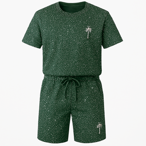 เสื้อยืดโอเวอร์ไซส์ COTTON FIELD สำหรับผู้ชาย ชุดฮู้ดดี้และกางเกงขาสั้นสไตล์สตรีทแวร์ พร้อมงานพิมพ์ลายและประดับคริสตัล ชุดเซ็ต 2 ชิ้นสำหรับผู้ชาย - Product Image 2