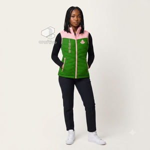 Alfa |   Kapa |   Chaleco acolchado Alpha Sorority con cremallera, sin mangas, estilo universitario, cuello alto, ropa exterior cálida - Product Image 4