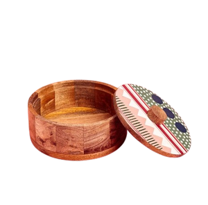 Rounded Lid Chapati Storage <b>Container</b> Handcrafted Design Wooden Roti <b>Box</b> For Kitchen Dining And Serving - Product Image 2