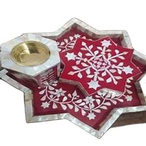 Trendy Grey Color Tray with Mother of Pearl Inlay Bone Inlay Oud Bakhoor <b>Incense</b> Burner Mabkhara Storage <b>Box</b> Set Custom Size - Product Image 4