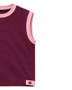 Men Burgundy Sleeveless Tank Top & Matching Shorts <b>Set</b> Casual Summer Cotton Outfit Contrast Pink Trim Drawstring Two Piece <b>Set</b> - Product Image 3