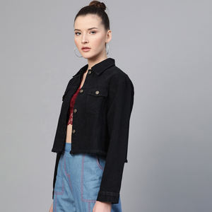 Chaqueta de mezclilla de punto personalizada para mujer, diseño exclusivo, estilo casual, corte corto, cálida y cómoda, de manga larga - Product Image 3