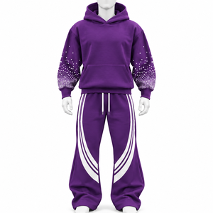 Ensemble de survêtement deux pièces streetwear avec logo personnalisé et strass, comprenant un sweat à capuche et un pantalon de jogging, coupe oversize, vêtements de sport tendance, vente en gros pour hommes - Product Image 4