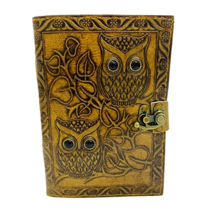 Cuaderno de bocetos vintage de 200 páginas, 7x5, con hojas plegables, borde deshilachado, diario de cuero con grabado de búho, tapa dura de piedra negra - Product Image 3