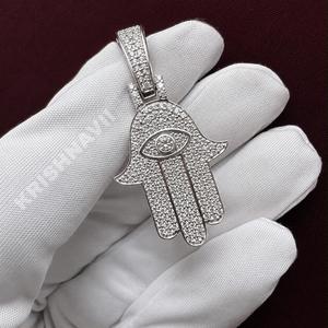 Pendentif Hamsa en Or Blanc Premium Plaqué Or avec Moissanite, Collier Porte-Bonheur, Bijou Hip Hop, Cadeau pour Hommes et Femmes, Style Bling - Product Image 6