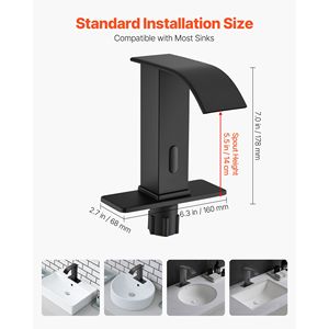 Rubinetto Automatico per Lavabo Bagno con Sensore di Movimento, Design a Cascata, Copertura Foro, Miscelatore a Batteria - Product Image 3