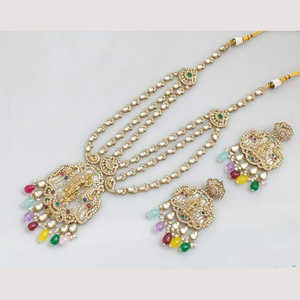 Conjunto de collar largo chapado en oro Cultural Elegance 12162756ML-Conjunto de joyería fina de cuentas y Kundan multicapa - Product Image 1