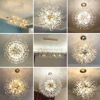 Suspension moderne de luxe en chrome, or, cristal, pissenlit, LED à intensité variable, cadre en fer pour le salon, chambre à coucher, salle à manger, plafond